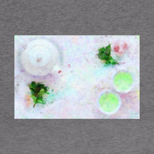 Green Tea Still Life Impressionist Painting by BonBonBunny